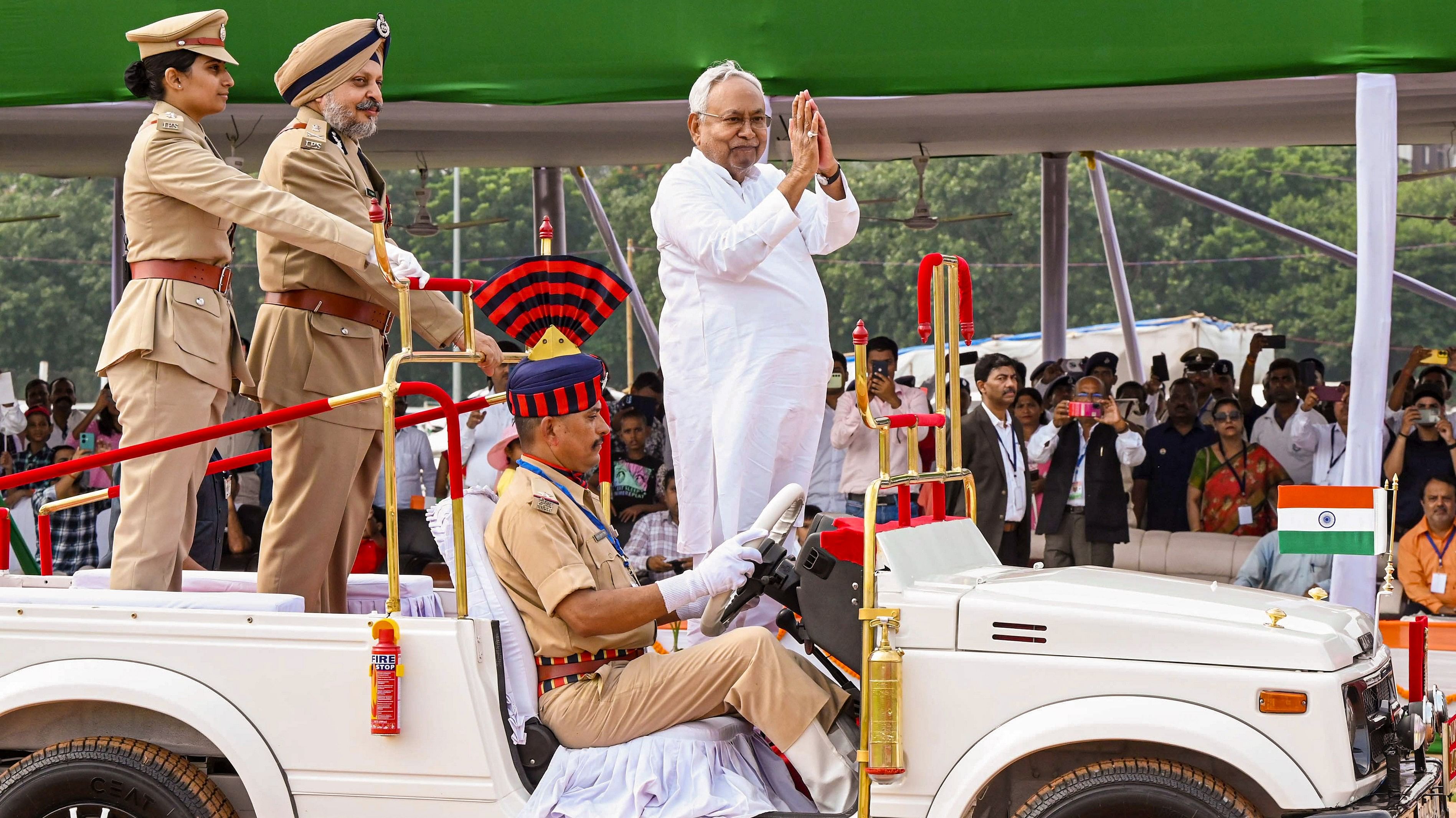 <div class="paragraphs"><p>Chief Minister Nitish Kumar during the 78th Independence Day celebrations, in Patna, Thursday.</p></div>